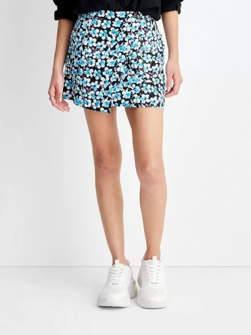 Future Collective Blue Ditsy Floral Wrap Mini Skirt | Size 8